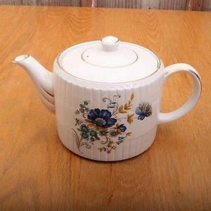 Vintage Ellgreave Wood & Sounds Genuine Ironstone Teapot Blue Floral England - Picture 1 of 1