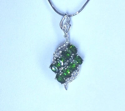 Russian Chrome Diopside & White Topaz Sterling Silver Pendant - Image 1 of 4
