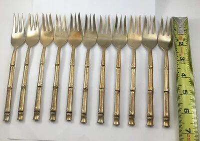 Lote de 11 talheres vintage de bambu bronze ouro tailandês garfos de 3 dentes - Imagem 1 de 4