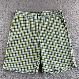 NEW IZOD Shorts Mens 33 (Fits 34) Green Black Chino Gingham Check Golf Outdoor - Picture 1 of 9