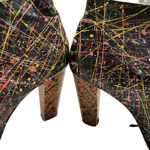 Vintage Jeffrey Campbell Lita Stiefel 8,5 Jackson Pollock inspiriert Pop Art Chic - Bild 1 von 19