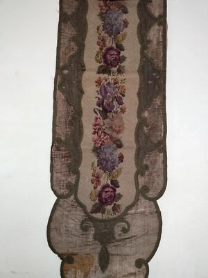 antique french needlework embroidery needlepoint table runner crosstitch item675 - Image 1 of 4