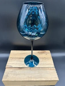 Vintage Empoli Italian Glass Long Stem Goblet Chalice Dark Peacock Blue - Picture 1 of 7