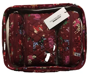 Vera Bradley 4 Piece Cosmetic Set Holiday Hounds Quilted DogsTravel Cases - Picture 1 of 8