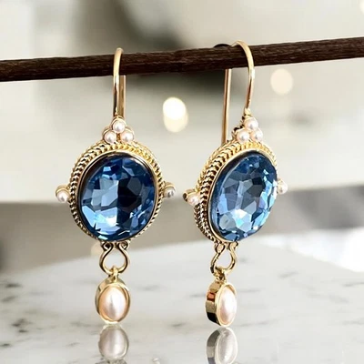 Wunderschön funkelnde elegante Luxus Ohrringe Vintage Kunstperlen Strass Retro  - Bild 1 von 4