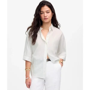 Madewell Oversized Button-Up Shirt SZ XL White Cotton-Linen 3/4 Pleated-Sleeves - Picture 1 of 9