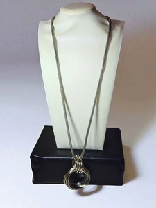 Chicos Silver Tone Circle Pendant Necklace Modern Sculptural Statement - Picture 1 of 6