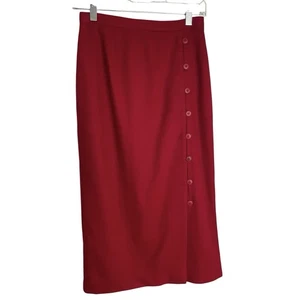 Vintage Stanley Blacker Wool Skirt Womens 4 Red Button Front Midi Straight USA - Picture 1 of 10
