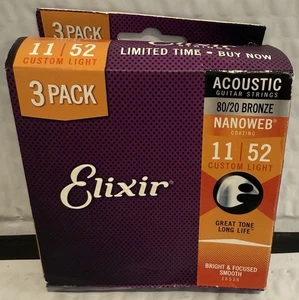 *3 SÄTZE ELIXIR 16538 NANOWEB AKUSTIKGITARRENSAITEN LIGHT 11-52 80/20 BRONZE - Bild 1 von 2