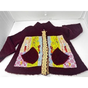 Free People Maroon Grandma Goes West Cropped Cardigan XS Cottagecore Pre-Owned - Picture 1 of 12