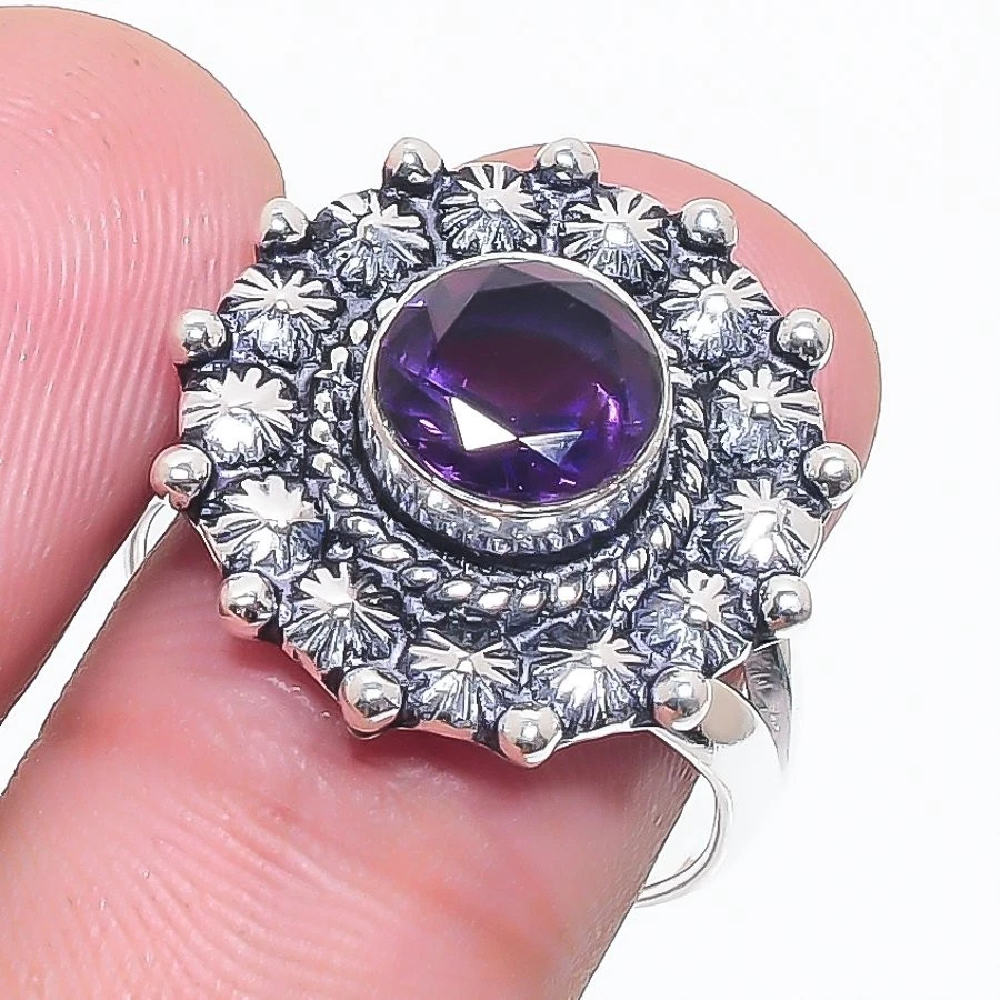 Purple Amethyst Gemstone Handmade 925 Sterling Silver All Size Ring For Gift - Image 1 of 1
