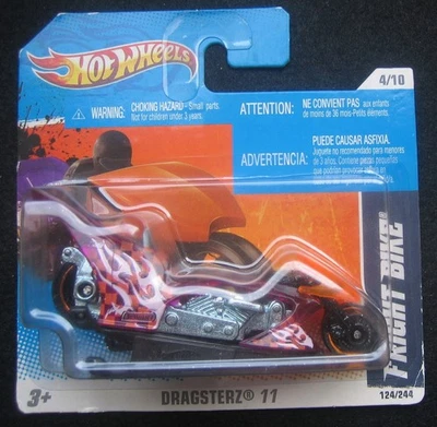 Hot Wheels Mattel 2010 Motorrad Dragsterz 11 Fright Bike lila/orange Flammen OVP - Bild 1 von 2