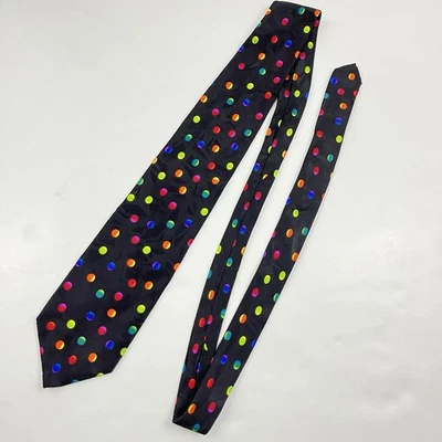 Corbata VITALIANO PANCALDI Italia Negra Vibrante Multicolor Lunares Seda Lujo Foto 1 de 4