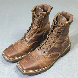 Justin Boots Men's 10D Brown Leather Original 8" Work Boot WK681 Steel Shank - Picture 1 of 12