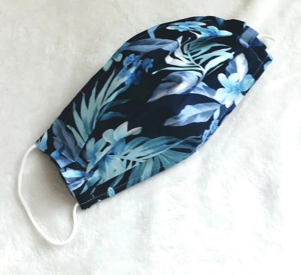 Hawaiian Blue Face mask Nose Wire Washable Cotton Fabric Double Layer Filter - Image 1 of 1