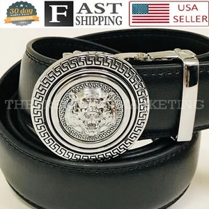 Men's Designer Leather Silver Gold Lion Tiger Head Sliding Buckle no-hole Belt - Picture 1 of 26