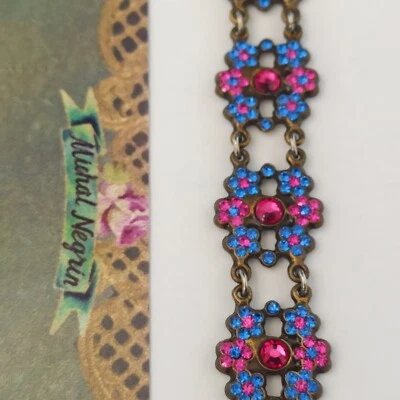 Michal Negrin Bracelet Wide Hot Pink Royal Blue Crystals Statement Deco Tennis - Image 1 of 4