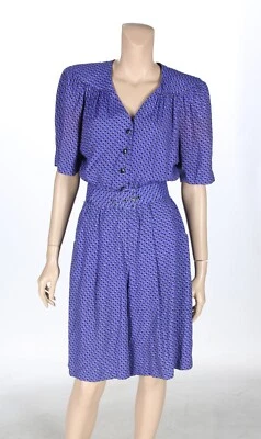 Mono mameluco Ed Michaels vintage años 80 azul lunares con cinturón secretaria talla 5-6 Foto 1 de 3