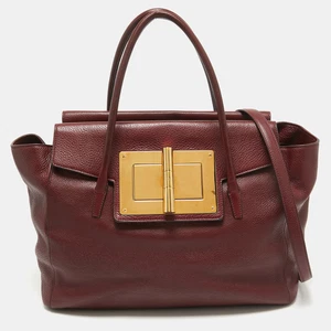 Tom Ford Dark Red Leather Turn-Lock Natalia Tote - Picture 1 of 10