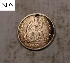 Media moneda de diez centavos libertad sentada 1860-O - fino (detalles) arco iris tonificado - #HD219 - Imagen 1 de 3
