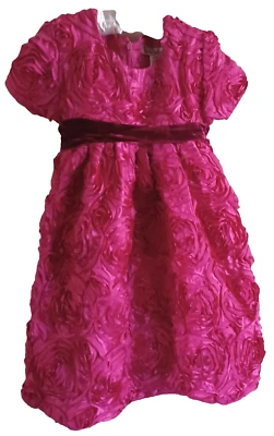 Vestido Halabaloo Niñas Manga Corta Patrón Roseta Fushia con Cinturón de Terciopelo - Talla 6X Foto 1 de 4