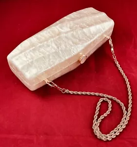VTG LUCITE HANDBAG PURSE PEARL WHITE MARBLE SWIRL EVENING BAG CHAIN STRAP CLUTCH - Picture 1 of 8