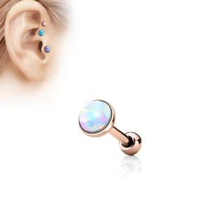 Opal Set Flat Top Surgical Steel Cartilage Tragus Barbell Stud Earring - Picture 1 of 8