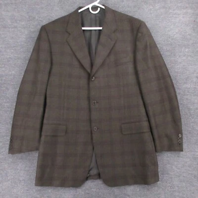 Canali Sport Coat Mens Large Long Wool Cashmere Green Plaid 3 Button Italy - Image 1 of 4
