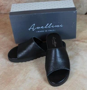 AVELLINI DIAPOSITIVAS ACOLCHADAS DE CUERO NEGRO GRANULADO TALLA 8 NUEVO EN CAJA SF10 - Imagen 1 de 4