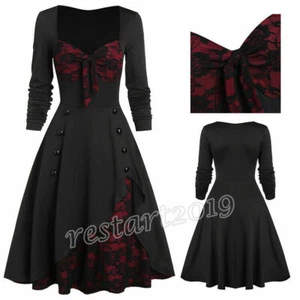 Vestido Largo Mujeres Mangas Largas Botones Encaje Vestido Fiesta Vintage Vestido Formal - Imagen 1 de 15