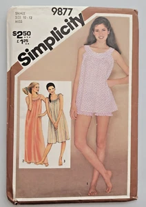 VTG 80s Simplicity Sew Pattern 9877 Misses Nightgown & Baby Doll Sz S 10-12 CUT - Picture 1 of 3