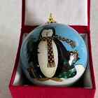 Vintage Mervyn&#39;s Collectible Pengiun Hand Painted Glass Christmas Ornament &amp; Box