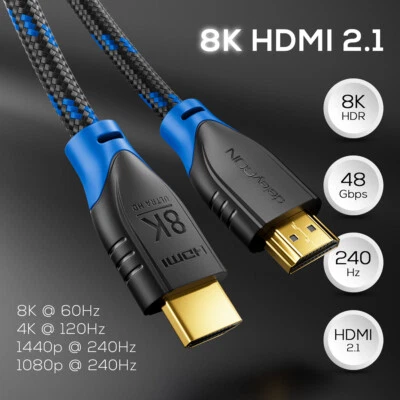 DELEYCON HDMI Kabel 2.1 8K UHD 48G 8K@60Hz 4K@120Hz 4320p 2160p HDR ARC PS5 XBOX 1m 2m 3m