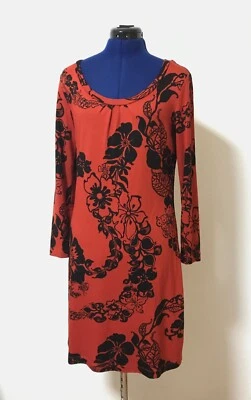 Hanna Andersson Midi Shift Dress Size Small Red Black Floral Career Church - Image 1 of 4