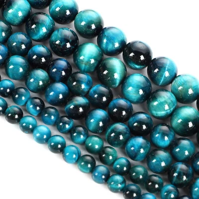 Cuentas sueltas redondas lisas de piedras preciosas de ojo de tigre natural para collar pulsera hágalo usted mismo Foto 1 de 4