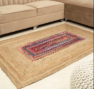 Teppich Jute & Baumwolle Flechtstil Handarbeit Carpet Wende Rustikal Look Vorleger  - Bild 1 von 6