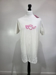 Love Island Neon Sunglasses T Shirt Dress White In Size M White Pink Tee - Picture 1 of 7