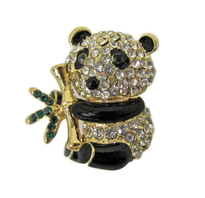 Broche prendedor de bambú con oso panda de esmalte negro y cristal - prendedor de oso - NUEVO Foto 1 de 2