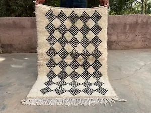 4 x 3 ft Beni Ourain Woo Rug Handmade Moroccan Azilal Hand knotted Tribal rug - Picture 1 of 6