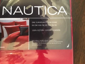 NWT Nautica Pillow Sham European 26”x26” Red 100% Cotton Pillowcase NEW NIP - Picture 1 of 4
