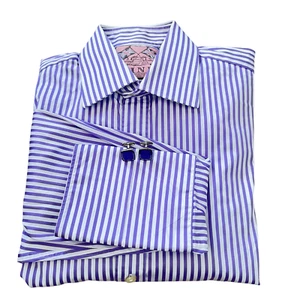 Thomas Pink VTG Purple Bengal Stripe Slim Cotton Button Down Cufflinks Shirt  - Picture 1 of 9