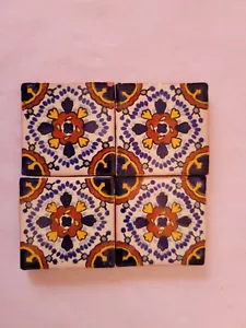 Mexikanische 2x2 Fliesen Handarbeit/handbemalt Talavera Tonfliese - 4 Stück - Bild 1 von 5