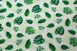 100 % Cotton fabric ~ White with light lime green leaves with darker green ~ BTY - Picture 1 of 2