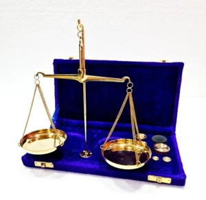 Vintage Brass Jewellery Balance Scale with Velvet Box & Complete Weight - Picture 1 of 6