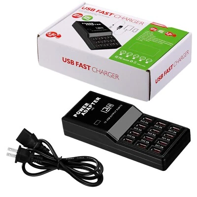 Multi 12 Port USB Charging Station Hub Desktop Wall Cell Phone Charger Organizer - Image 1 of 4