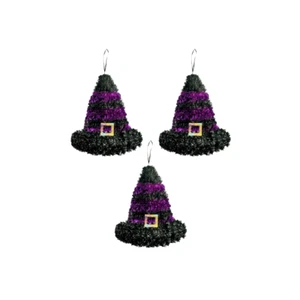 Halloween Tinsel Witch Hat Hanging Decoration – 3 Pieces - Picture 1 of 4