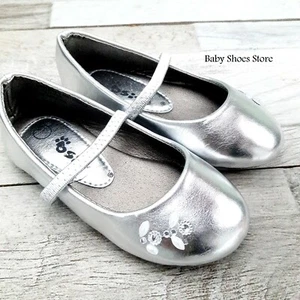 Toddler girls ballet flat slip on silver shoes 5 new - Picture 1 of 2