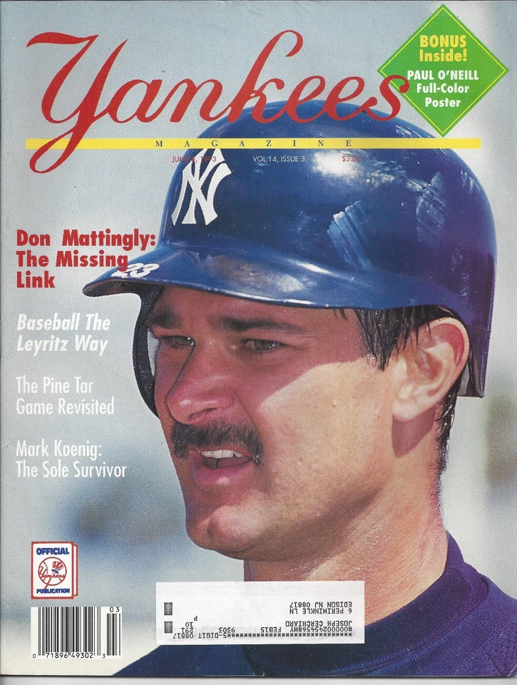 Don Mattingly N Y Yankees Magazine July, 1993 with Paul O'Neill Pullout Poster - Image 1 of 1