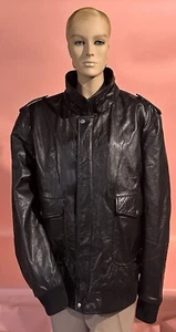 Men’s Black Leather Jacket Made In Italy Labeled “Real Leather” Chest 50” 3XL - Picture 1 of 22