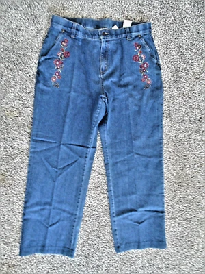 Pantalones de mezclilla Erika de colección para mujer 16 elásticos bordados florales bolsillo tiro alto pierna recta Foto 1 de 4